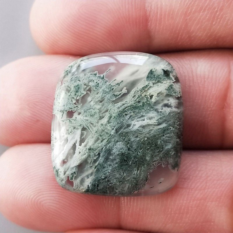 Agata Muschiata Naturale Forma Rettangolare Piatto Cabochon Liscio Fatto a Mano 25X22X04mm 5,02gm 1pz
