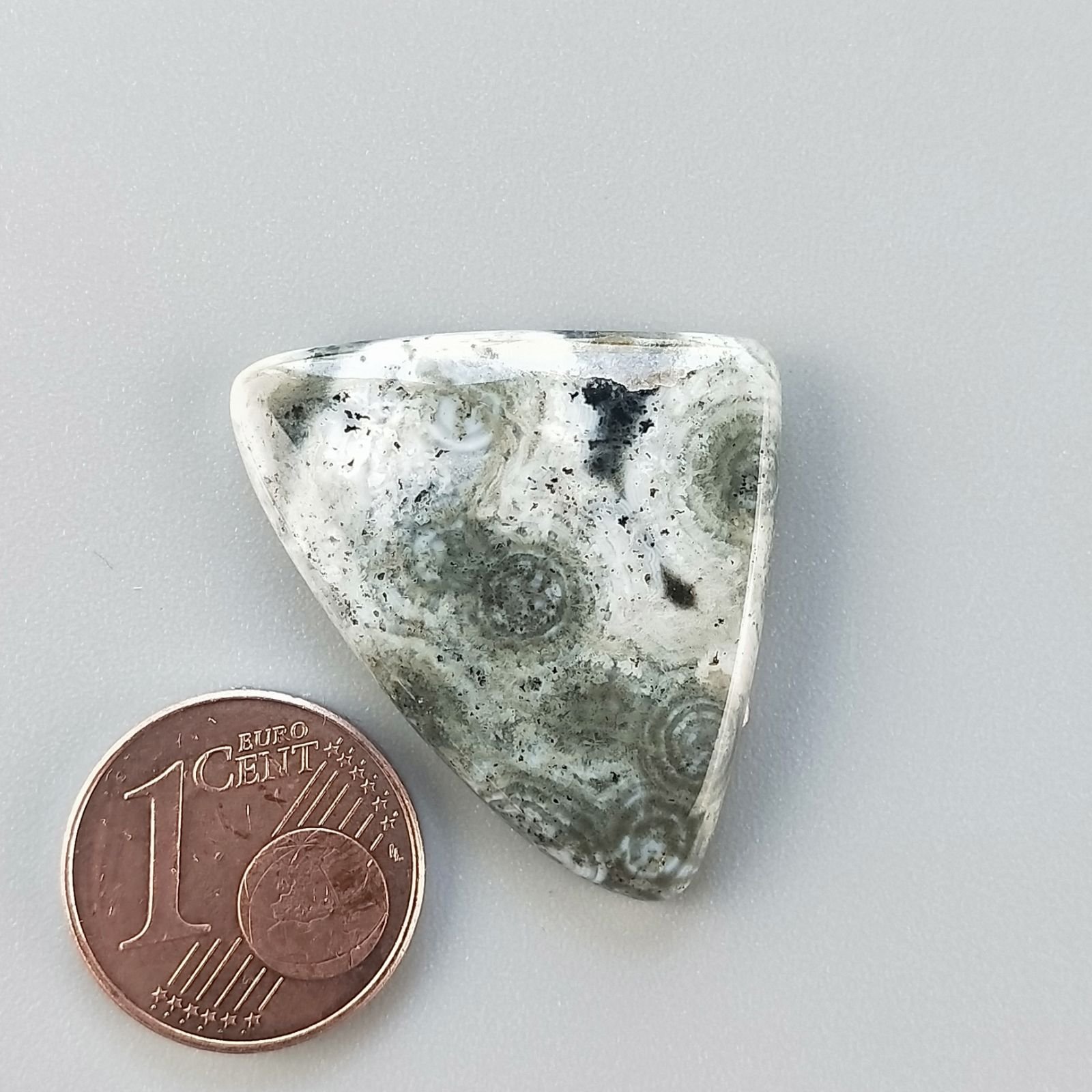 Agata Muschiata Naturale Forma Cuore Piatto Cabochon Liscio Fatto a Mano 30X23mm 3,85gm 1pz