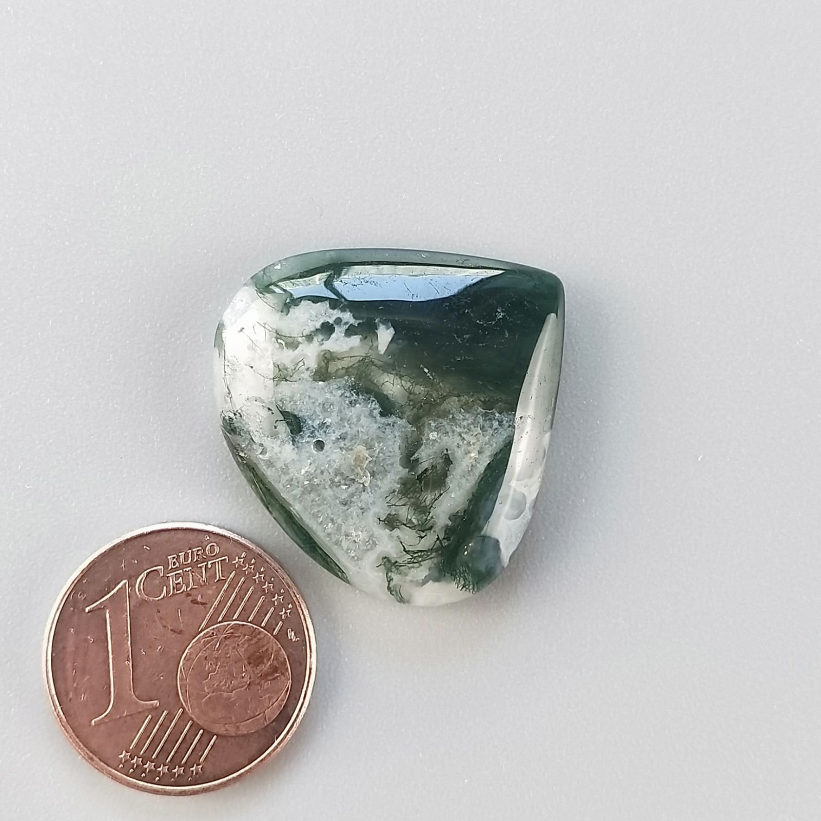 Agata Muschiata Naturale Forma Cuore Piatto Cabochon Liscio Fatto a Mano 23X22X05mm 4,13gm 1pz