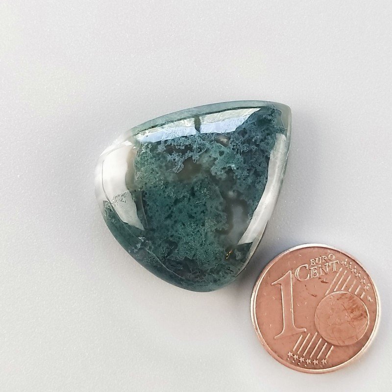 Cabochon di Agata Muschiata Naturale Goccia, Piatto e Liscio, 27x23x07 mm, 6,80 g, Fatto a Mano