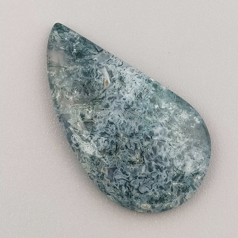 Agata Muschiata Naturale Forma Goccia Piatto Cabochon Liscio Fatto a Mano 33X18X4mm 3,96gm 1pz
