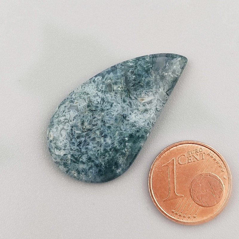 Cabochon di Agata Muschiata Naturale Goccia, Piatto e Liscio, 33x18x4 mm, 3,96 g, Fatto a Mano