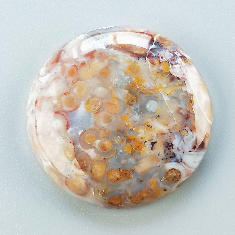 Agata Radice di Palma Naturale Forma Tondo Piatto Cabochon Liscio Fatto a Mano 30mm 9.18gm 1pz