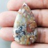Agata Radice di Palma Naturale Forma Goccia Piatto Cabochon Liscio Fatto a Mano 42X24mm 7.69gm 1pz