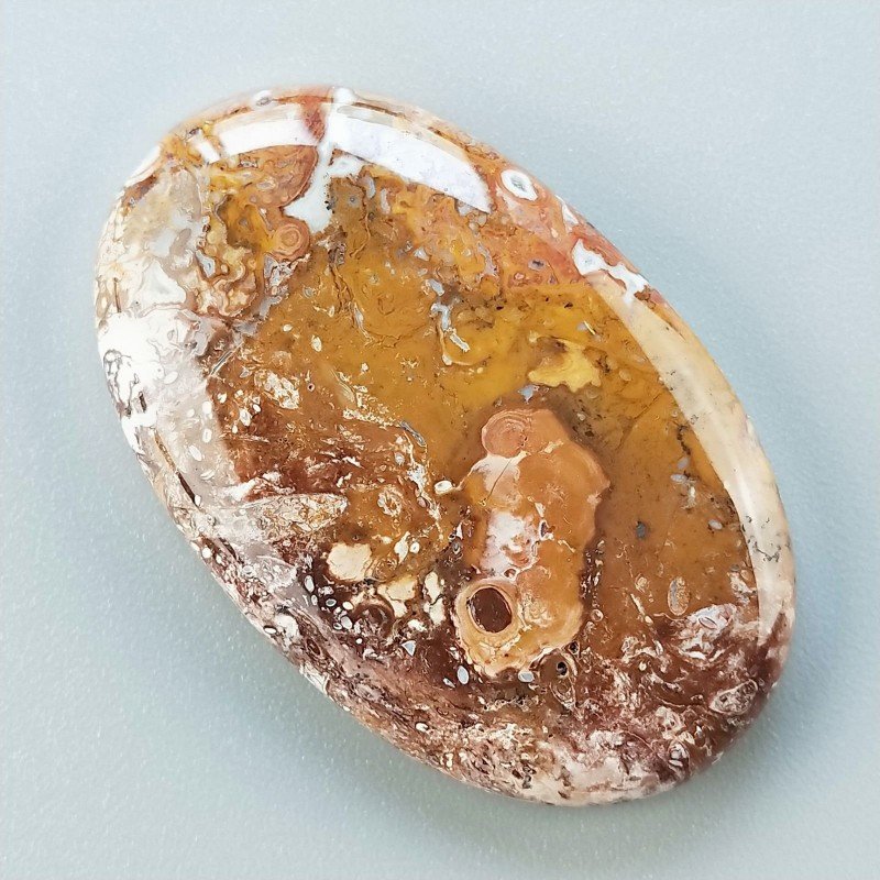 Agata Radice di Palma Naturale Forma Ovale Piatto Cabochon Liscio Fatto a Mano 40X25mm 11.55gm 1pz