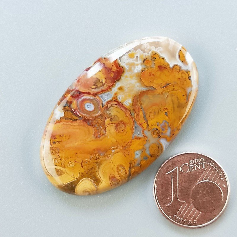 Cabochon di Agata Radice di Palma Naturale Ovale, Piatto e Liscio, 41x25 mm, 8,52 g, Fatto a Mano