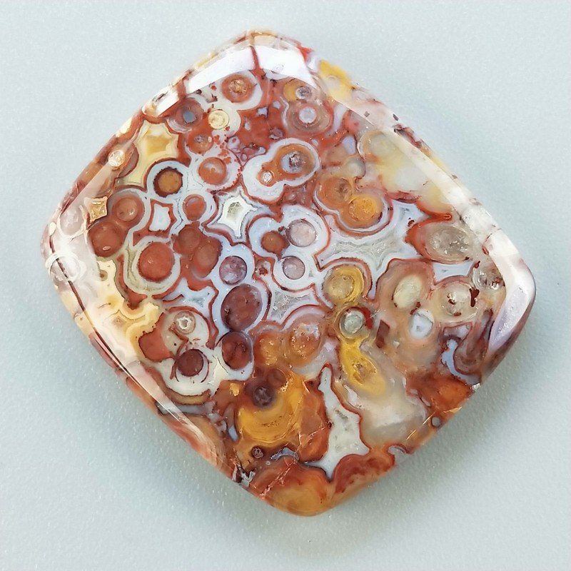 Agata Radice di Palma Naturale Forma Goccia Piatto Cabochon Liscio Fatto a Mano 31X27mm 9.38gm 1pz