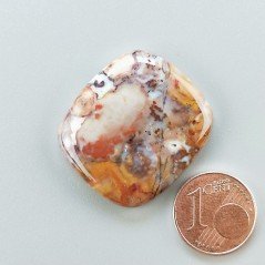 Agata Radice di Palma Naturale Forma Cuscino Piatto Cabochon Liscio Fatto a Mano 28X26mm 7.80gm 1pz
