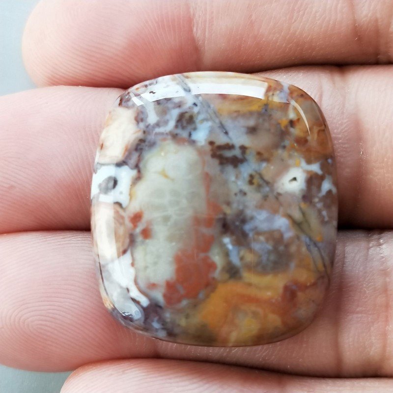 Agata Radice di Palma Naturale Forma Cuscino Piatto Cabochon Liscio Fatto a Mano 28X26mm 7.80gm 1pz