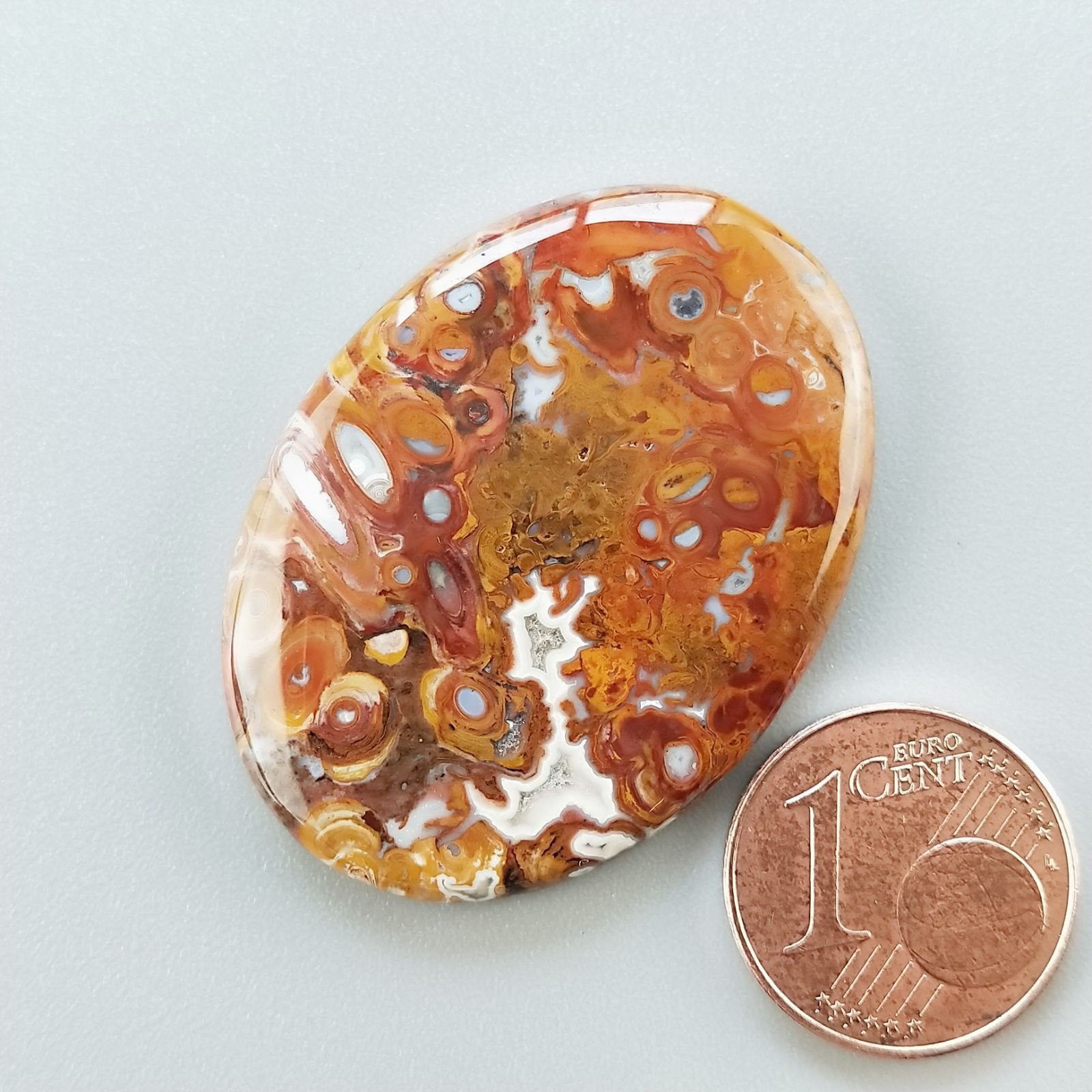 Agata Radice di Palma Naturale Forma Ovale Piatto Cabochon Liscio Fatto a Mano 36X27mm 8.32gm 1pz
