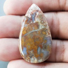Agata Radice di Palma Naturale Forma Goccia Piatto Cabochon Liscio Fatto a Mano 38X21mm 6.82gm 1pz