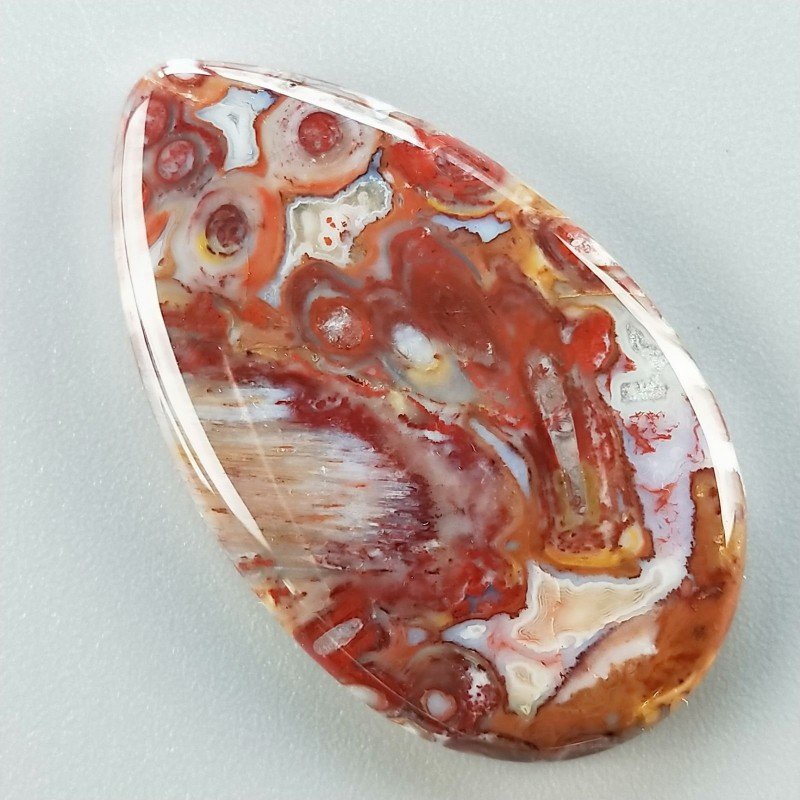 Agata Radice di Palma Naturale Forma Goccia Piatto Cabochon Liscio Fatto a Mano 38X23mm 7.49gm 1pz