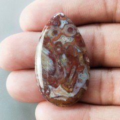 Agata Radice di Palma Naturale Forma Goccia Piatto Cabochon Liscio Fatto a Mano 38X23mm 7.49gm 1pz