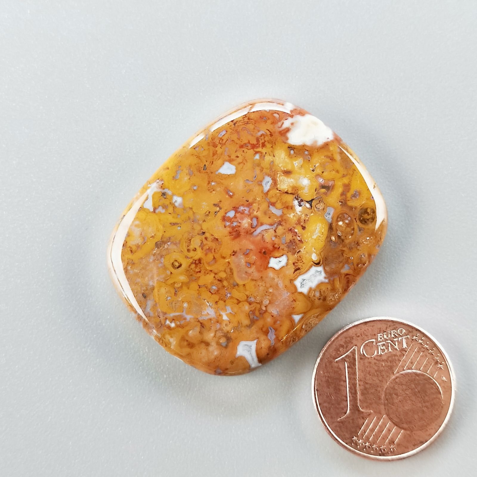 Agata Radice di Palma Naturale Forma Cuscino Piatto Cabochon Liscio Fatto a Mano 31X26mm 8.14gm 1pz
