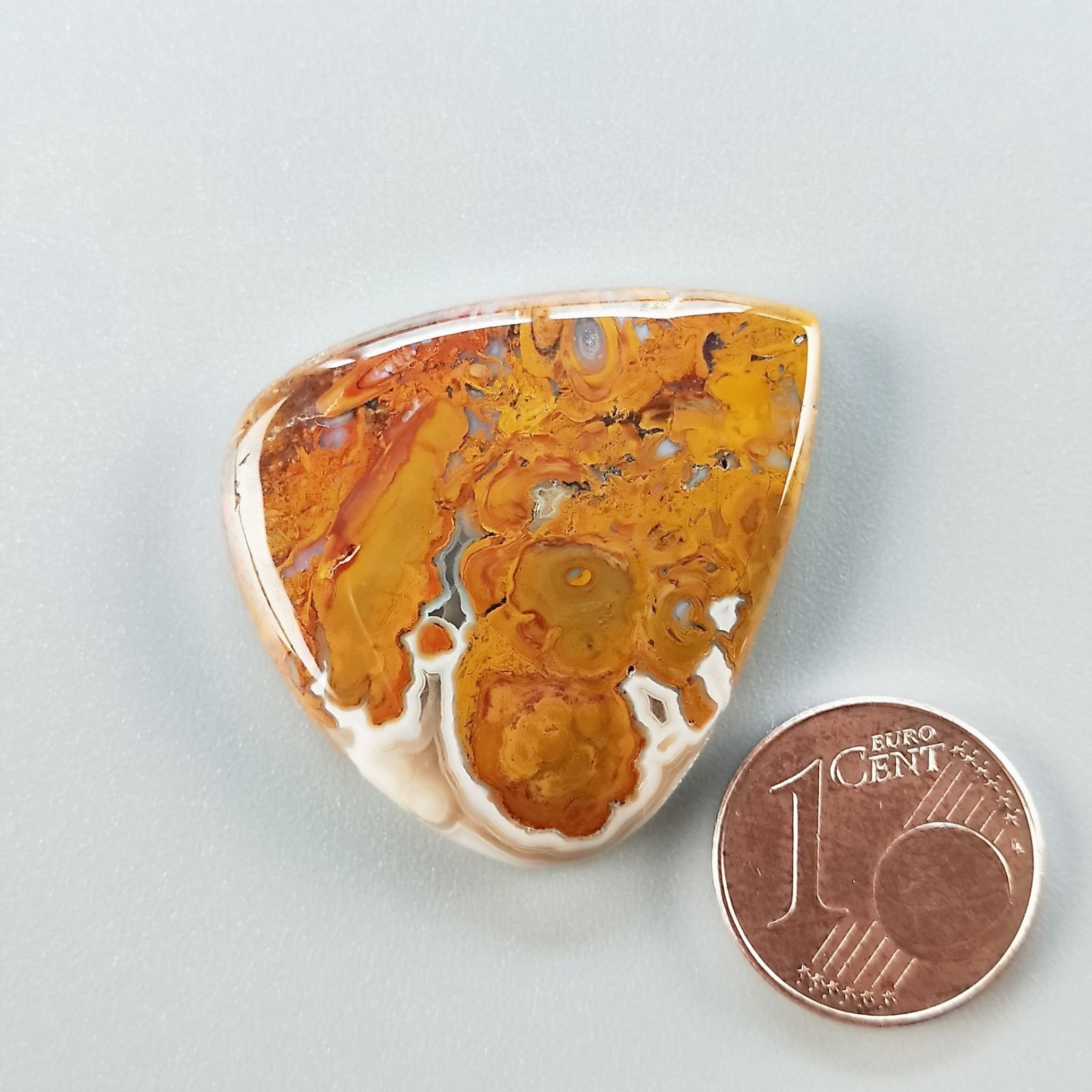 Agata Radice di Palma Naturale Forma Goccia Piatto Cabochon Liscio Fatto a Mano 32X29mm 7.98gm 1pz