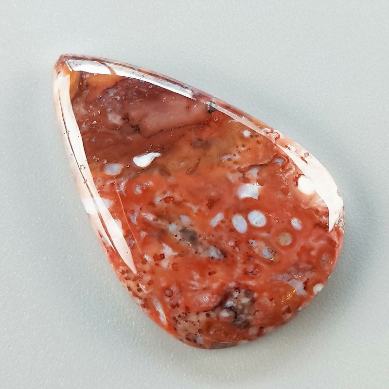 Agata Radice di Palma Naturale Forma Goccia Piatto Cabochon Liscio Fatto a Mano 37X24mm 7.33gm 1pz