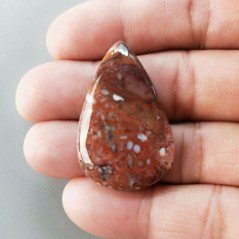 Agata Radice di Palma Naturale Forma Goccia Piatto Cabochon Liscio Fatto a Mano 37X24mm 7.33gm 1pz