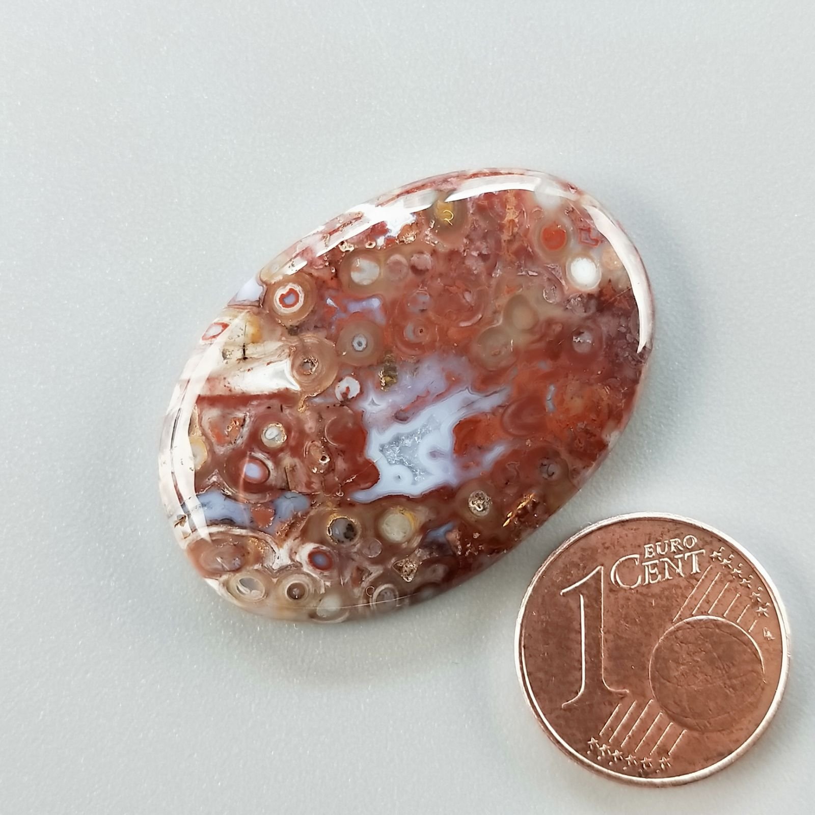 Agata Radice di Palma Naturale Forma Ovale Piatto Cabochon Liscio Fatto a Mano 33X23mm 6.32gm 1pz
