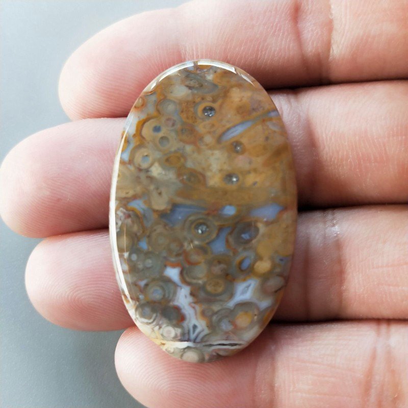 Agata Radice di Palma Naturale Forma Ovale Piatto Cabochon Liscio Fatto a Mano 43X26mm 8.80gm 1pz Agata Radice di Palma Naturale Forma Ovale Piatto Cabochon Liscio Fatto a Mano 43X26mm 8.80gm 1pz