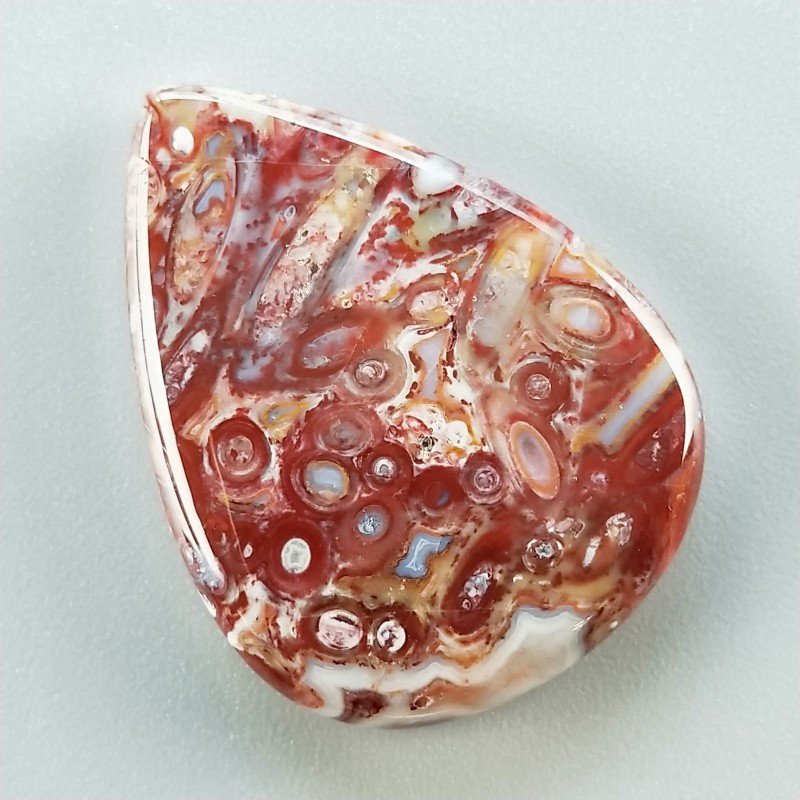 Agata Radice di Palma Naturale Forma Goccia Piatto Cabochon Liscio Fatto a Mano 31X24mm 6.19gm 1pz