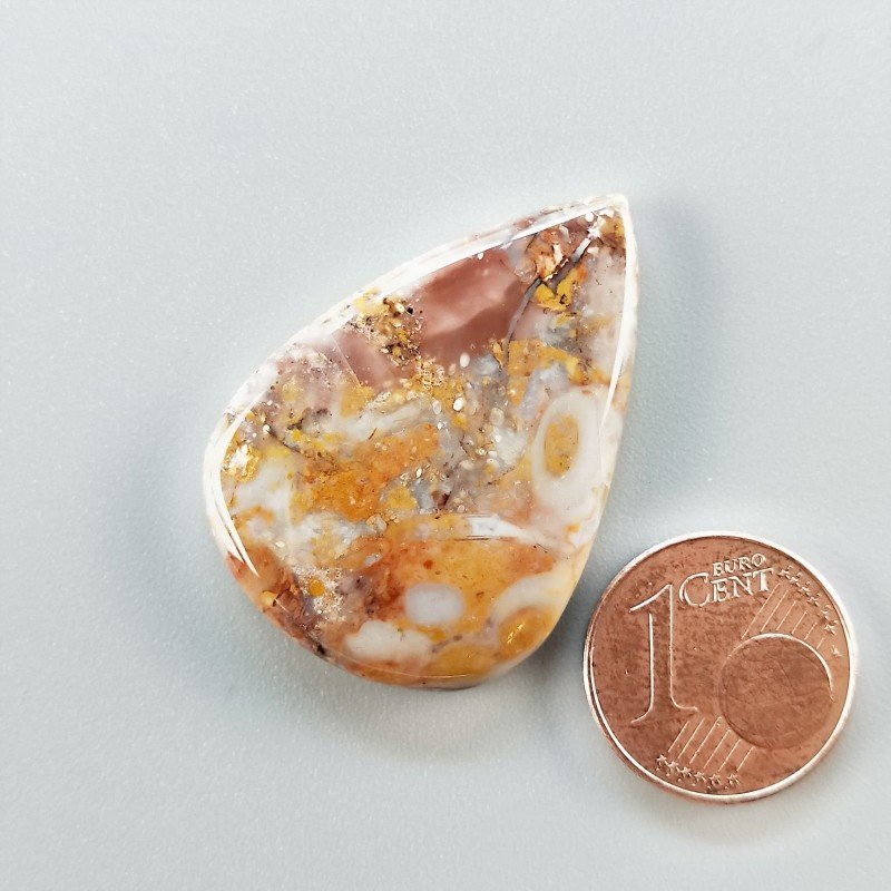 Agata Radice di Palma Naturale Forma Goccia Piatto Cabochon Liscio Fatto a Mano 34X24mm 6.02gm 1pz