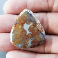 Cabochon di Agata Radice di Palma Naturale Goccia, Piatto e Liscio, 32x27 mm, 7,07 g, Fatto a Mano