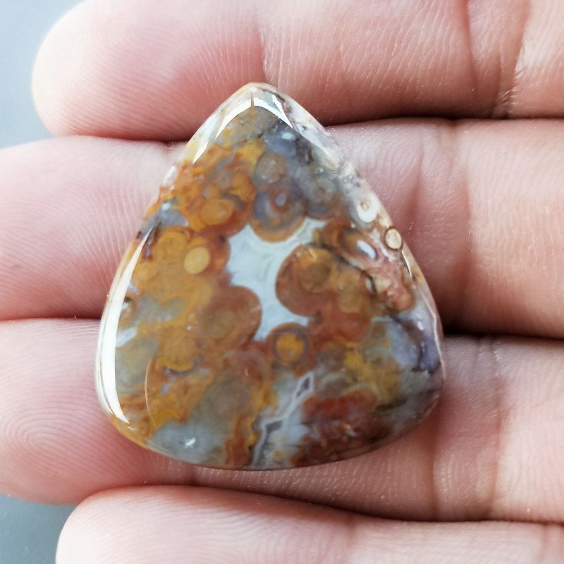 Agata Radice di Palma Naturale Forma Goccia Piatto Cabochon Liscio Fatto a Mano 32X27mm 7.07gm 1pz