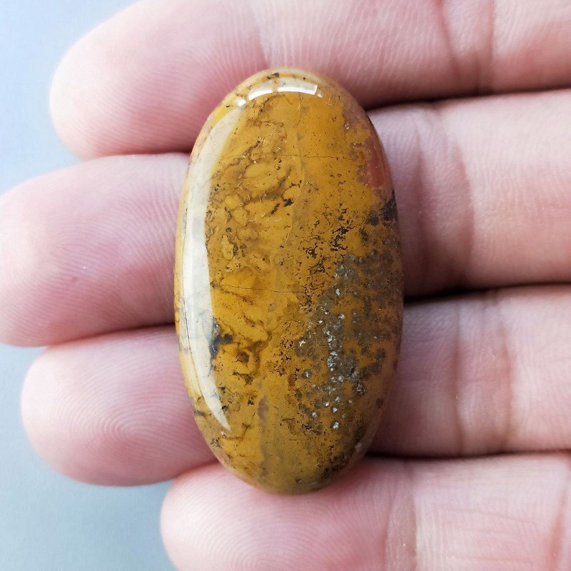 Agata Pennacchio Naturale Forma Ovale Piatto Cabochon Liscio Fatto a Mano 40X21X5mm 9,76gm 1pz
