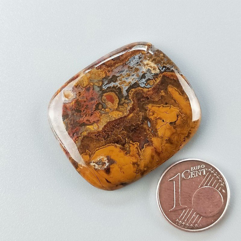 Agata Pennacchio Naturale Forma Cuscino Piatto Cabochon Liscio Fatto a Mano 32X28X4mm 9,20gm 1pz