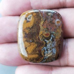 Agata Pennacchio Naturale Forma Cuscino Piatto Cabochon Liscio Fatto a Mano 32X28X4mm 9,20gm 1pz