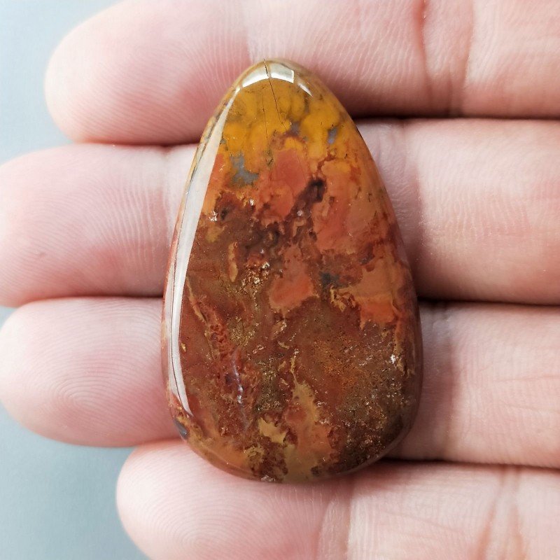 Agata Pennacchio Naturale Forma Goccia Piatto Cabochon Liscio Fatto a Mano 41X25X4mm 8,96gm 1pz