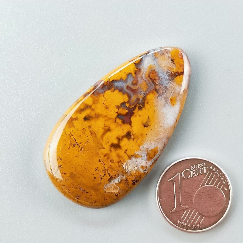 Agata Pennacchio Naturale Forma Goccia Piatto Cabochon Liscio Fatto a Mano 40X22X5mm 8,40gm 1pz