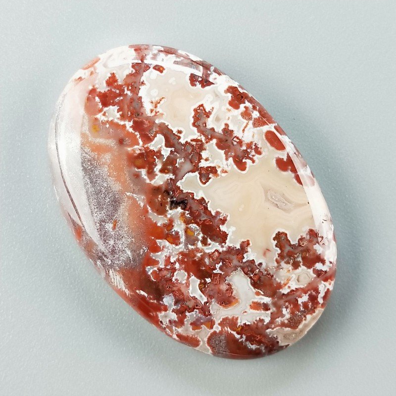 Agata Pennacchio Naturale Forma Ovale Piatto Cabochon Liscio Fatto a Mano 41X27X6mm 13,47gm 1pz