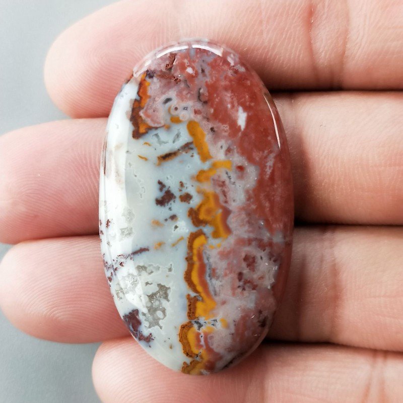 Agata Pennacchio Naturale Forma Ovale Piatto Cabochon Liscio Fatto a Mano 45X26X5mm 12,65gm 1pz