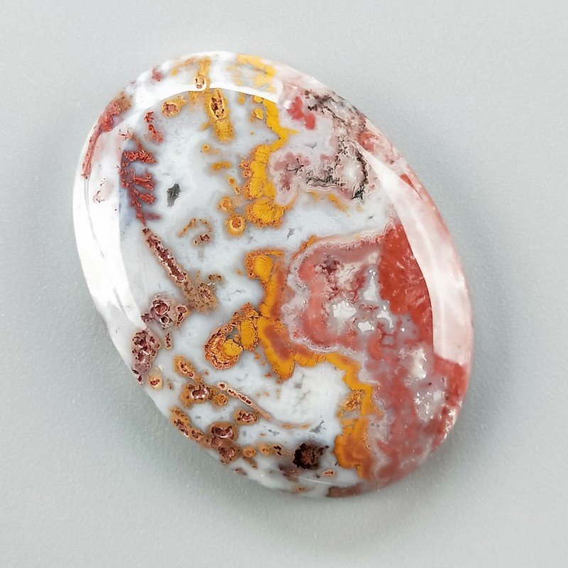 Agata Pennacchio Naturale Forma Ovale Piatto Cabochon Liscio Fatto a Mano 40X28X6mm 13,28gm 1pz