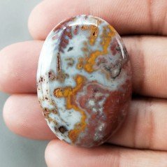 Agata Pennacchio Naturale Forma Ovale Piatto Cabochon Liscio Fatto a Mano 40X28X6mm 13,28gm 1pz