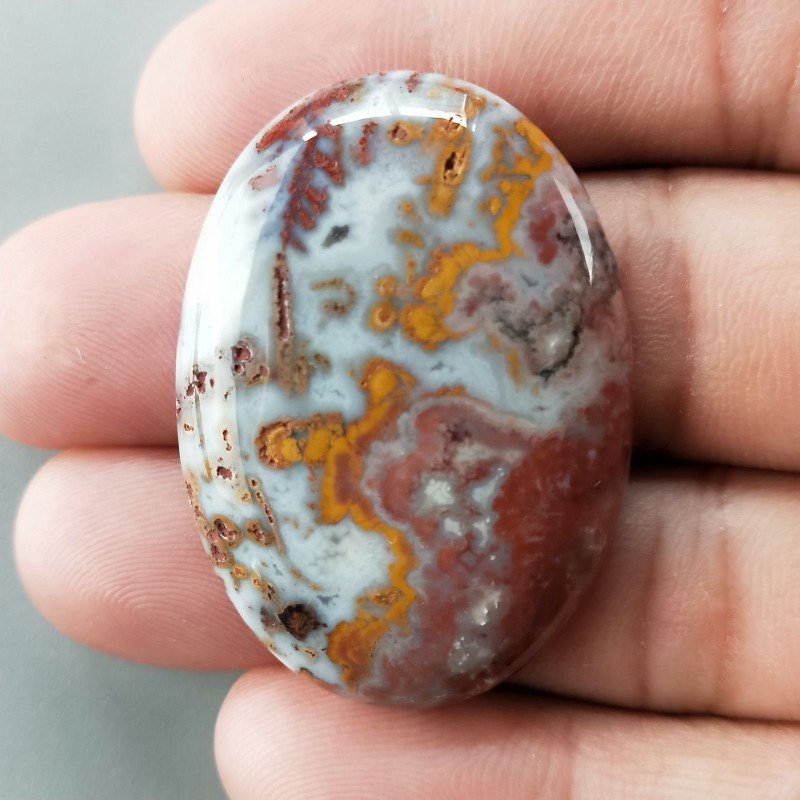 Agata Pennacchio Naturale Forma Ovale Piatto Cabochon Liscio Fatto a Mano 40X28X6mm 13,28gm 1pz