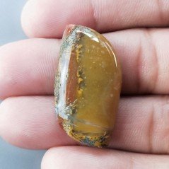 Agata Pennacchio Naturale Forma Fantasia Piatto Cabochon Liscio Fatto a Mano 34X17X5mm 5,16gm 1pz