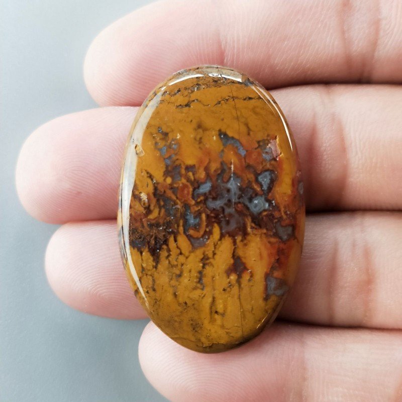 Agata Pennacchio Naturale Forma Ovale Piatto Cabochon Liscio Fatto a Mano 40X26X4mm 8,39gm 1pz