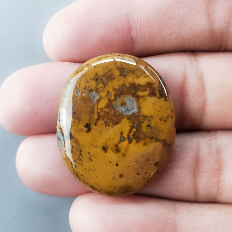 Agata Pennacchio Naturale Forma Ovale Piatto Cabochon Liscio Fatto a Mano 32X27X4mm 7,45gm 1pz
