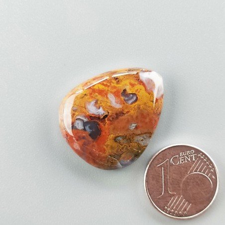 Agata Pennacchio Naturale Forma Goccia Piatto Cabochon Liscio Fatto a Mano 24X20X5mm 4,40gm 1pz