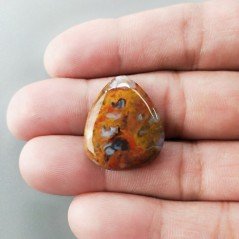 Agata Pennacchio Naturale Forma Goccia Piatto Cabochon Liscio Fatto a Mano 24X20X5mm 4,40gm 1pz