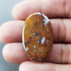 Agata Pennacchio Naturale Forma Ovale Piatto Cabochon Liscio Fatto a Mano 35X22X4mm 6,52gm 1pz