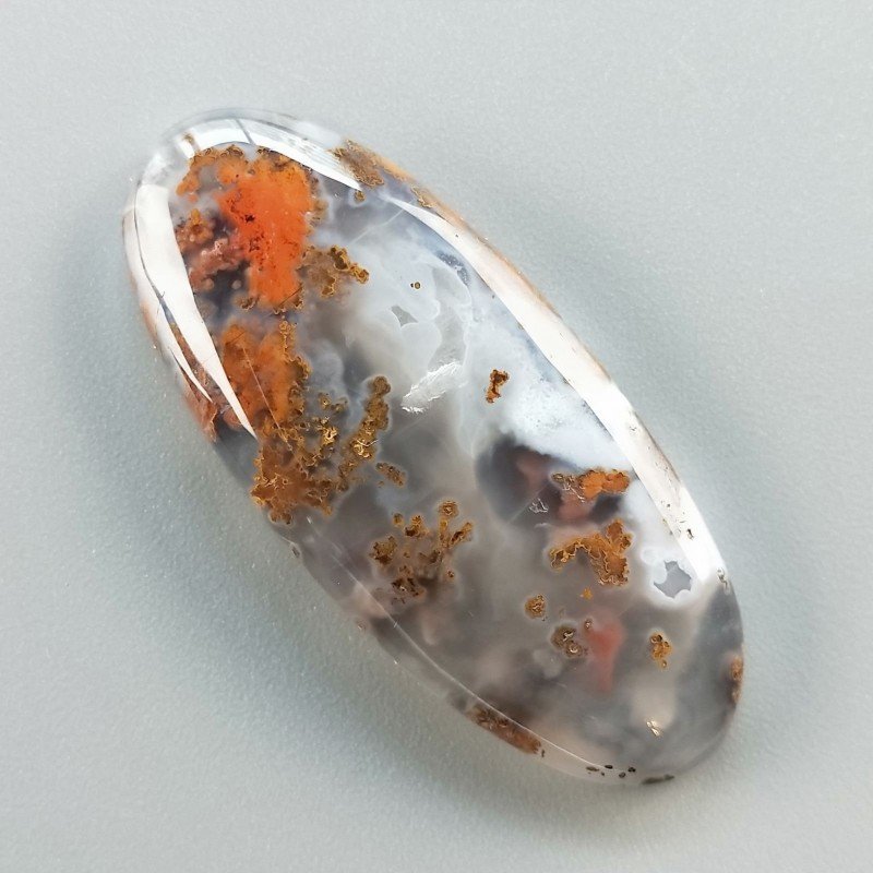 Agata Pennacchio Naturale Forma Ovale Piatto Cabochon Liscio Fatto a Mano 44X19X5mm 8,51gm 1pz