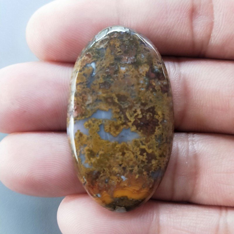 Agata Pennacchio Naturale Forma Ovale Piatto Cabochon Liscio Fatto a Mano 43X25X4mm 9,37gm 1pz