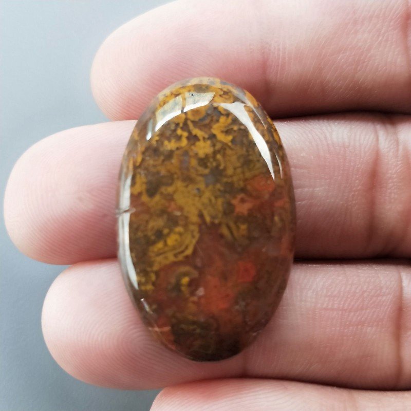 Agata Pennacchio Naturale Forma Ovale Piatto Cabochon Liscio Fatto a Mano 33X21X5mm 6,81gm 1pz