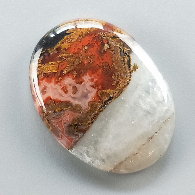 Agata Pennacchio Naturale Forma Ovale Piatto Cabochon Liscio Fatto a Mano 33X24X5mm 8,56gm 1pz