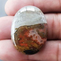 Agata Pennacchio Naturale Forma Ovale Piatto Cabochon Liscio Fatto a Mano 33X24X5mm 8,56gm 1pz