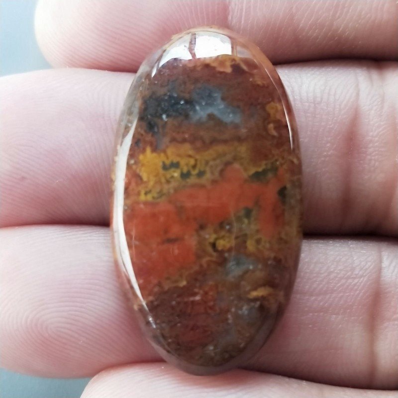 Agata Pennacchio Naturale Forma Ovale Piatto Cabochon Liscio Fatto a Mano 35X19X5mm 6,70gm 1pz
