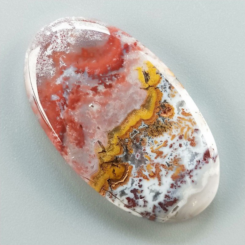 Agata Pennacchio Naturale Forma Ovale Piatto Cabochon Liscio Fatto a Mano 41X23X5mm 9,81gm 1pz